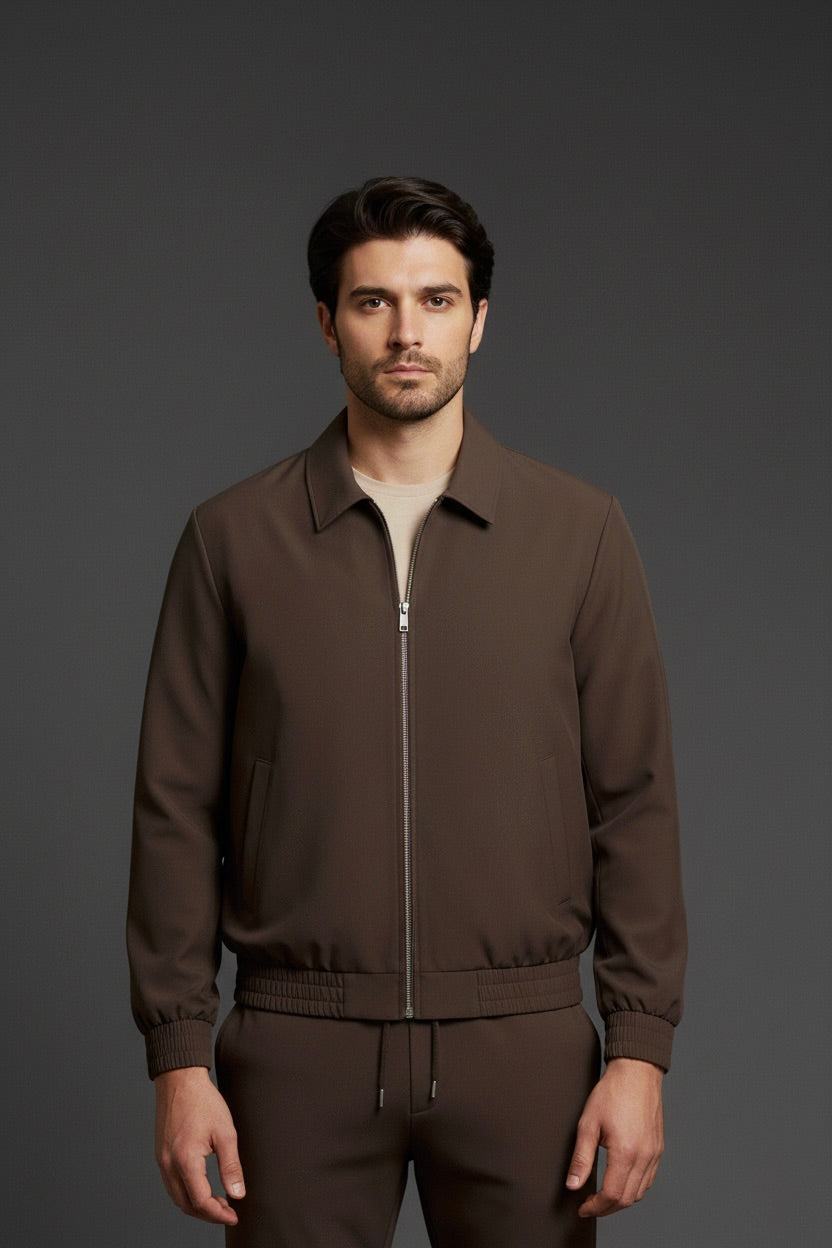 VESTE SIGNATURE À COL ZIPPÉ MARRON Selvé Paris