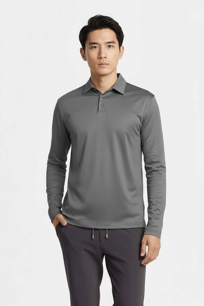 POLO ESSENTIEL MANCHES LONGUES GRIS PROFOND Selvé Paris