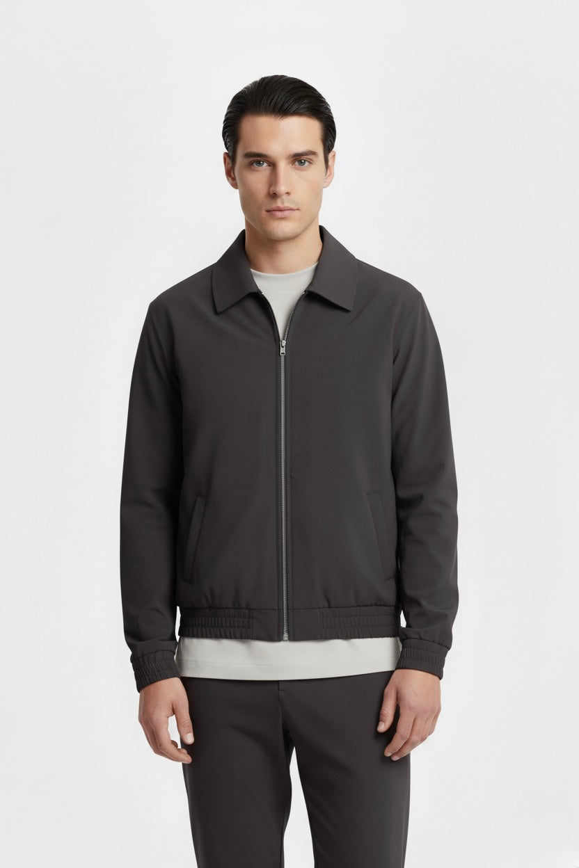 VESTE SIGNATURE À COL ZIPPÉ GRIS PROFOND Selvé Paris