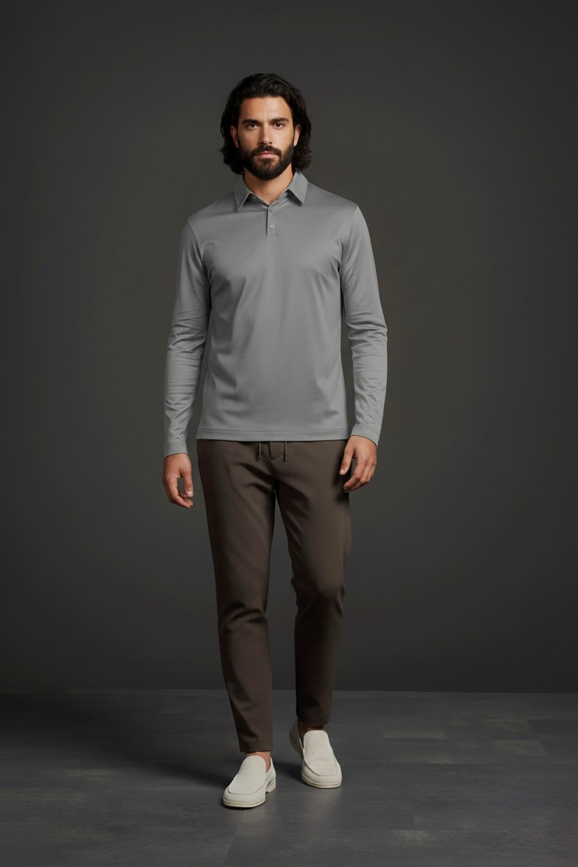 POLO ESSENTIEL MANCHES LONGUES GRIS PROFOND Selvé Paris