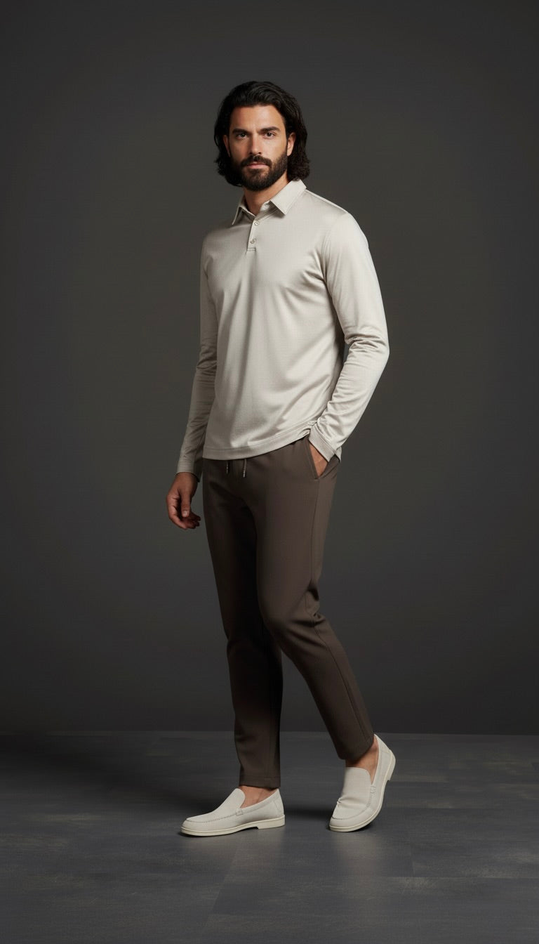 POLO ESSENTIEL MANCHES LONGUES ÉCRU SABLE Selvé Paris