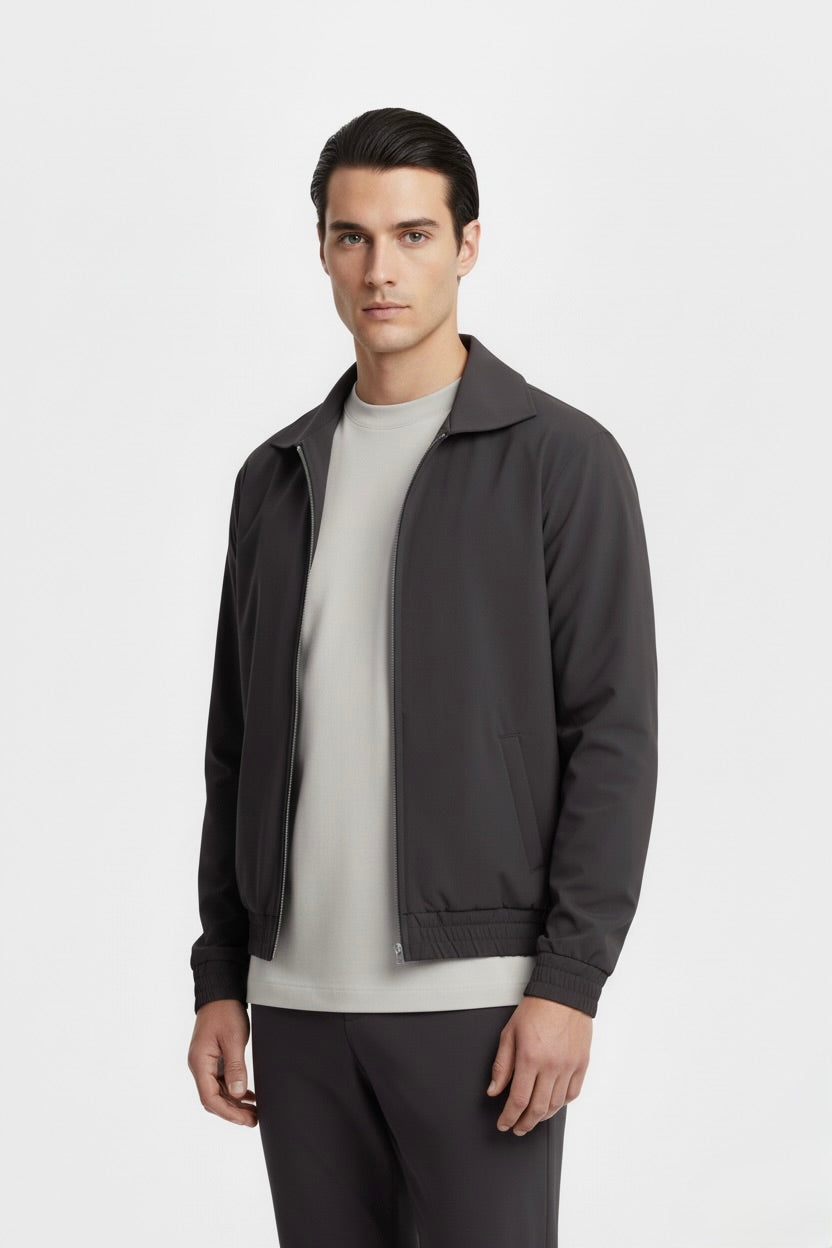 VESTE SIGNATURE À COL ZIPPÉ GRIS PROFOND Selvé Paris