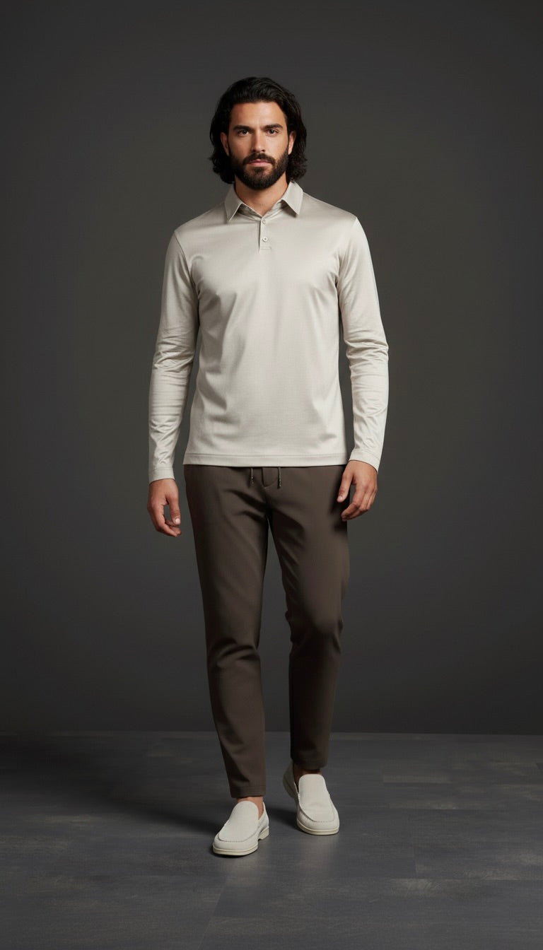 POLO ESSENTIEL MANCHES LONGUES ÉCRU SABLE Selvé Paris