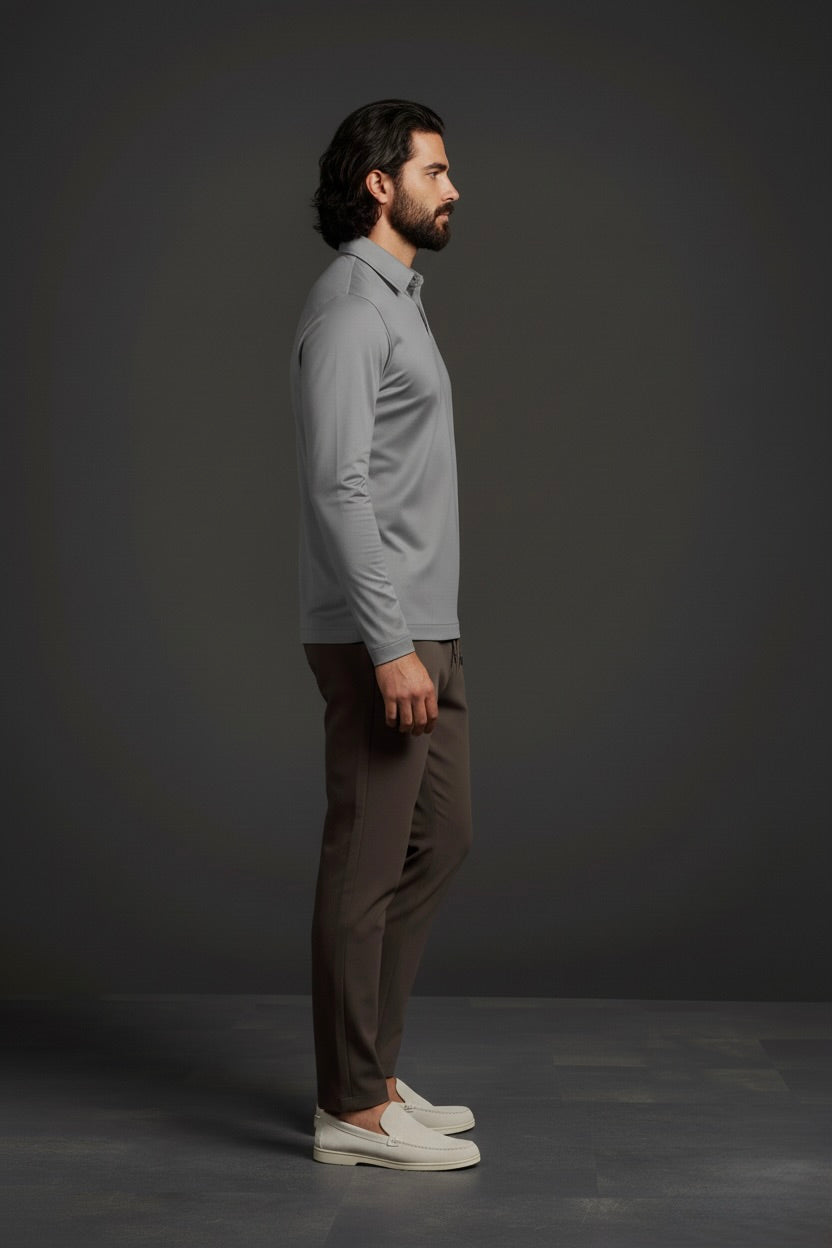 POLO ESSENTIEL MANCHES LONGUES GRIS PROFOND Selvé Paris