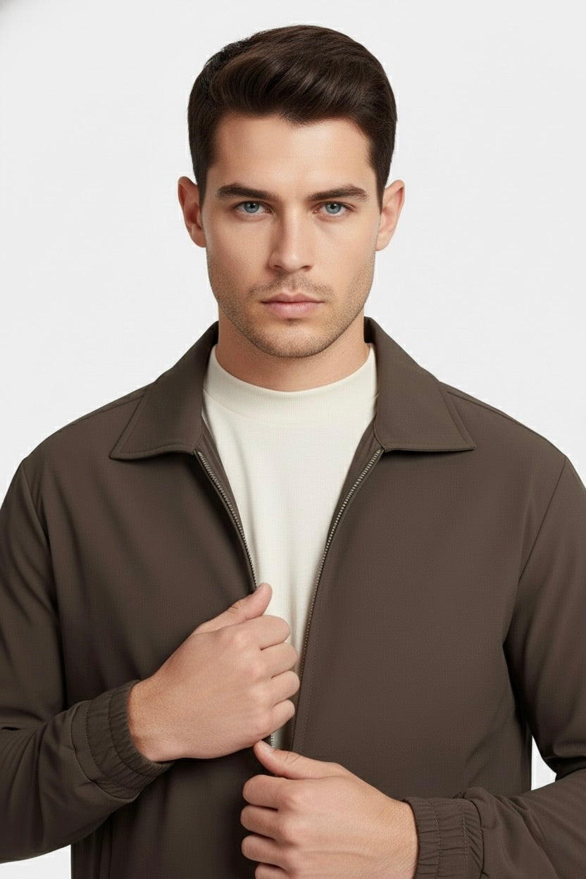 VESTE SIGNATURE À COL ZIPPÉ MARRON Selvé Paris