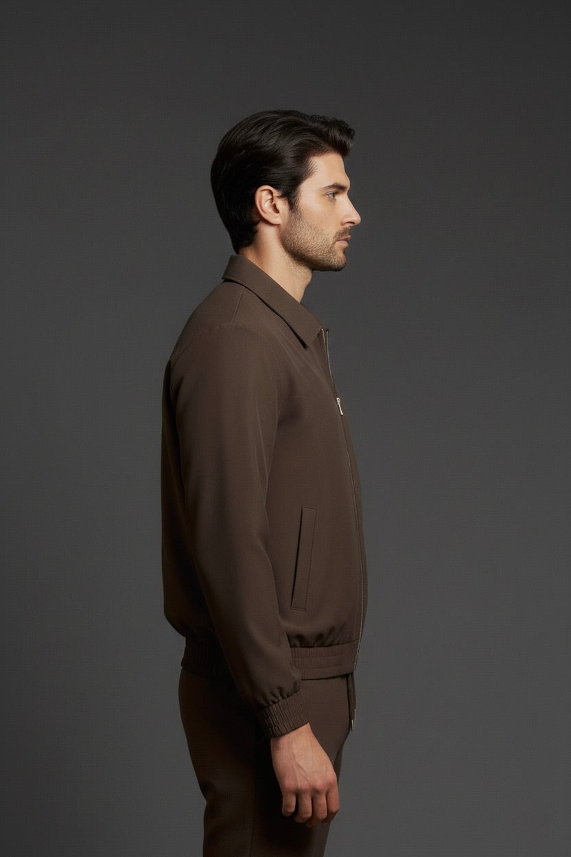 VESTE SIGNATURE À COL ZIPPÉ MARRON Selvé Paris