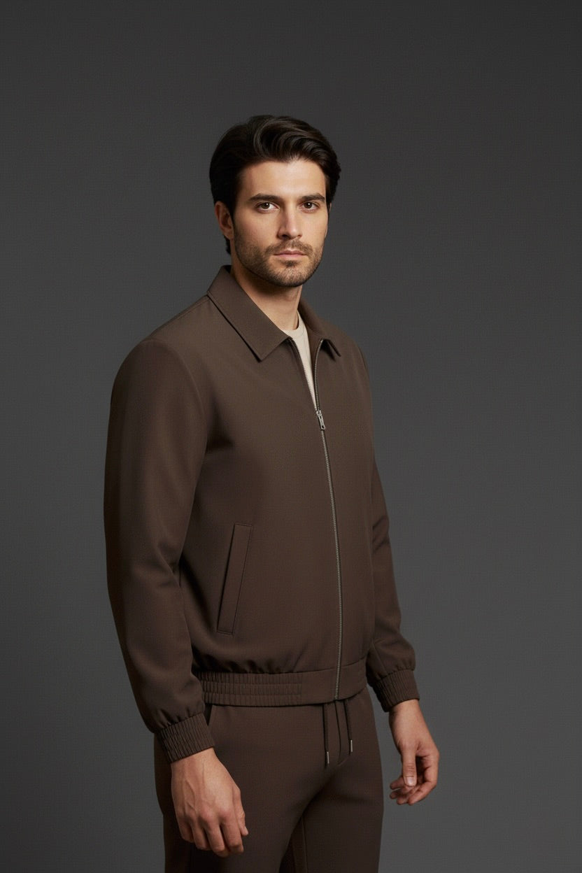 VESTE SIGNATURE À COL ZIPPÉ MARRON Selvé Paris