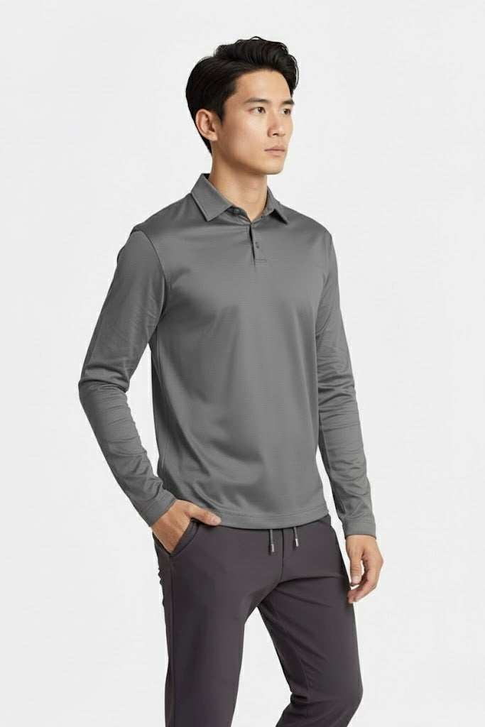 POLO ESSENTIEL MANCHES LONGUES GRIS PROFOND Selvé Paris