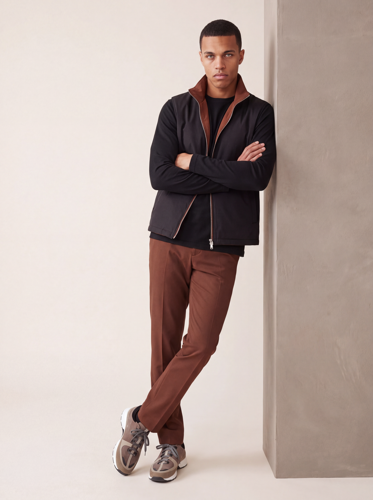 Ensemble Selvé réversible tobacco d'aniline (t-shirt manches longues) — porté