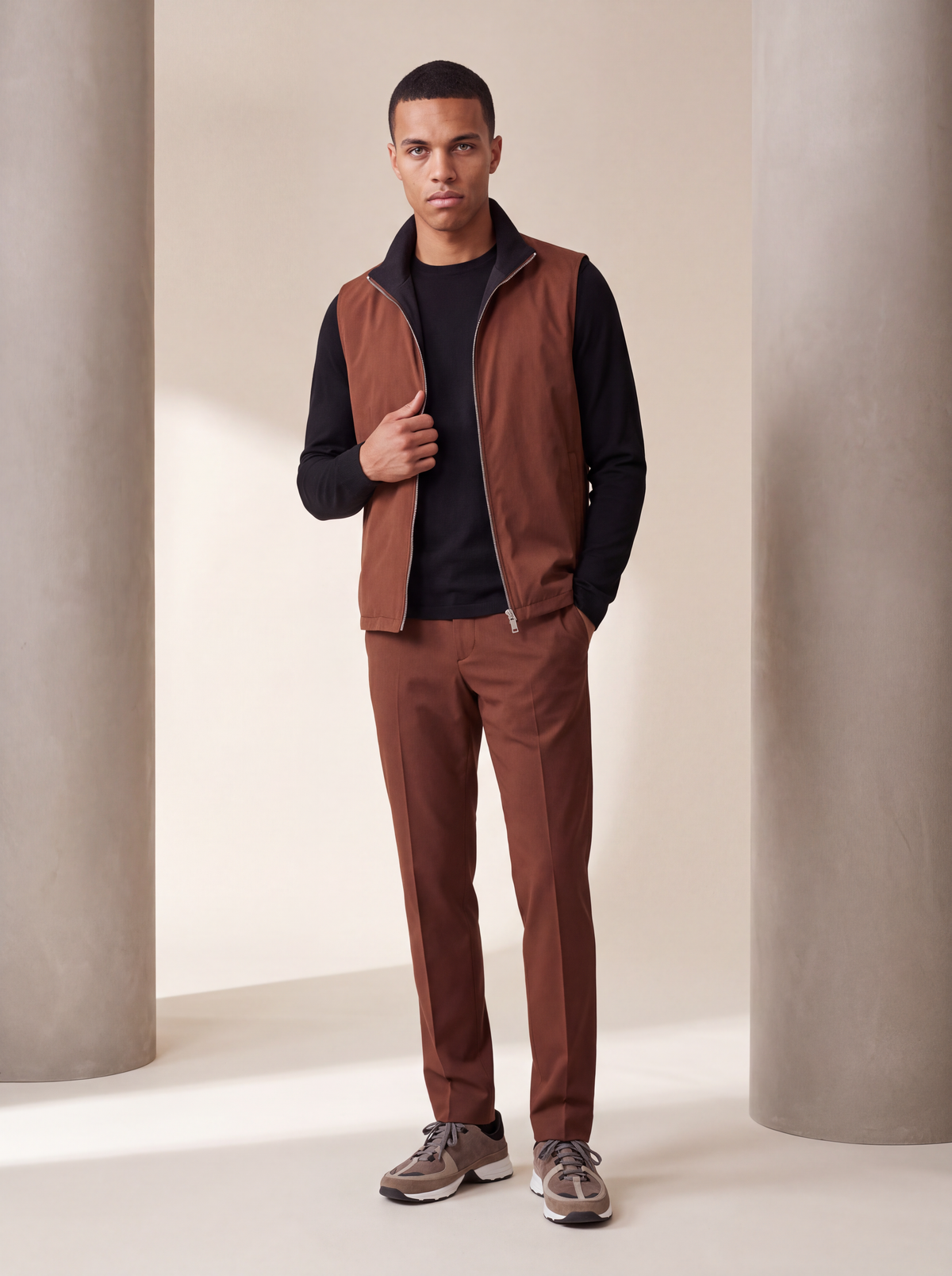 Ensemble Selvé réversible tobacco d'aniline (t-shirt manches longues) — porté