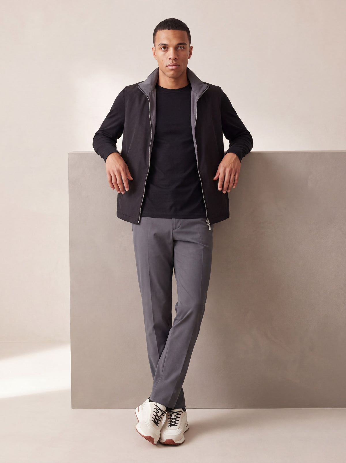 Ensemble Selvé réversible caviar d'aniline (t-shirt manches longues) — porté