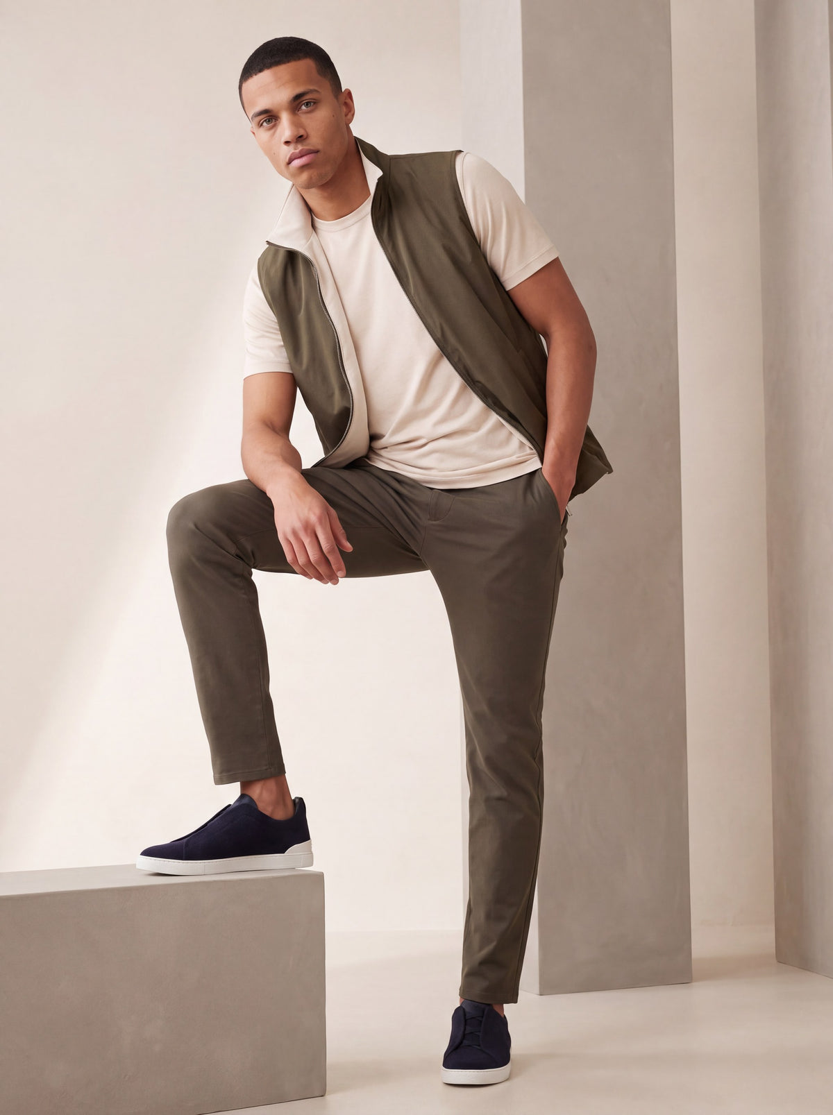 Ensemble Selvé réversible perle d'olive (t-shirt) — porté