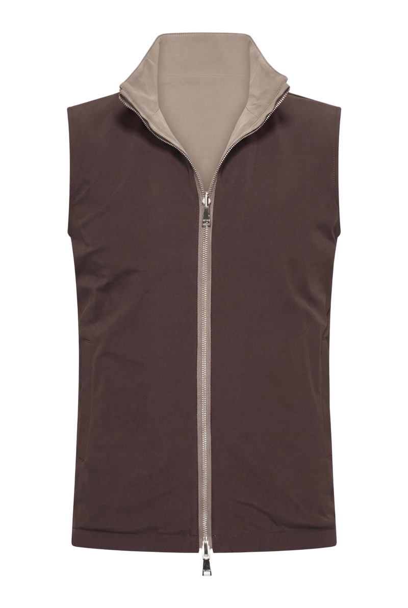 VESTE SANS MANCHE RÉVERSIBLE CAFÉ ET DÉSERT