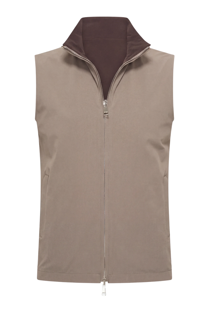 VESTE SANS MANCHE RÉVERSIBLE CAFÉ ET DÉSERT