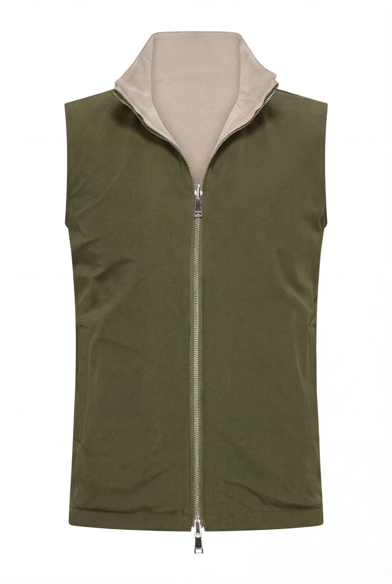 VESTE SANS MANCHE RÉVERSIBLE PERLE D'OLIVE