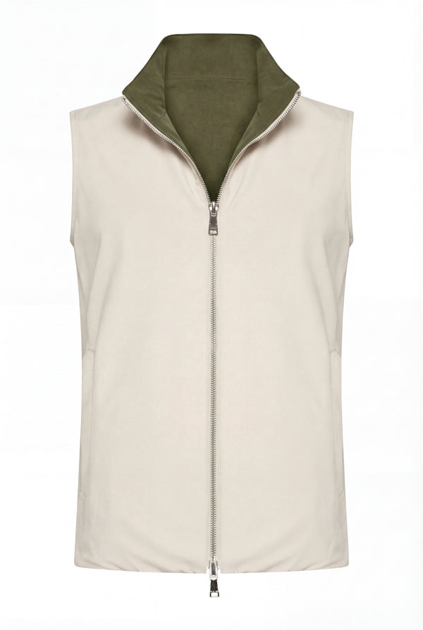 VESTE SANS MANCHE RÉVERSIBLE PERLE D'OLIVE