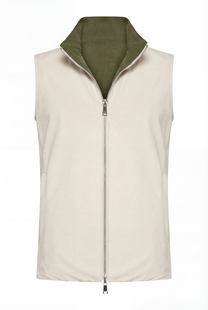 VESTE SANS MANCHE RÉVERSIBLE PERLE D'OLIVE