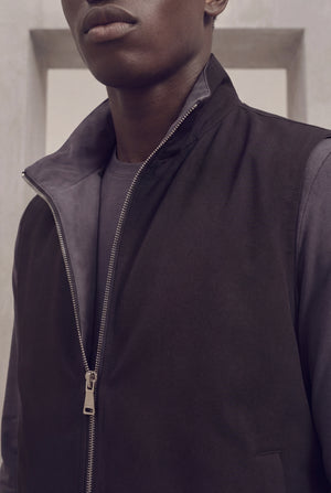 VESTE SANS MANCHE RÉVERSIBLE CAVIAR D'ANILINE Selvé Paris