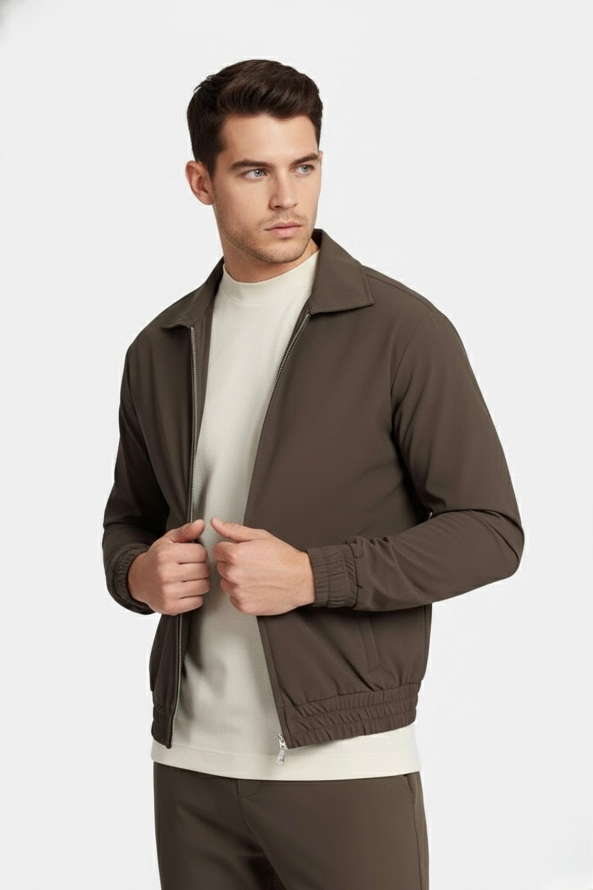 VESTE SIGNATURE À COL ZIPPÉ MARRON Selvé Paris