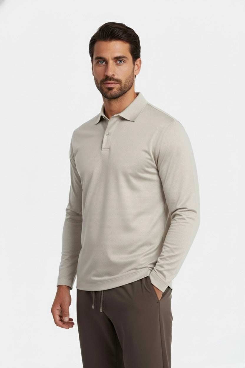 POLO ESSENTIEL MANCHES LONGUES ÉCRU SABLE Selvé Paris