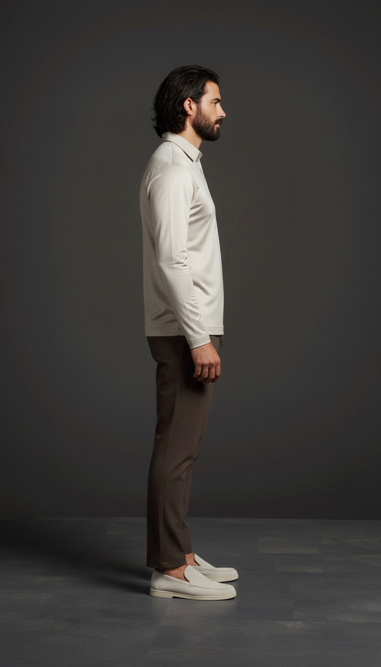 POLO ESSENTIEL MANCHES LONGUES ÉCRU SABLE Selvé Paris