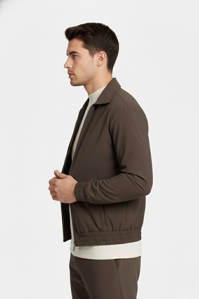 VESTE SIGNATURE À COL ZIPPÉ MARRON Selvé Paris