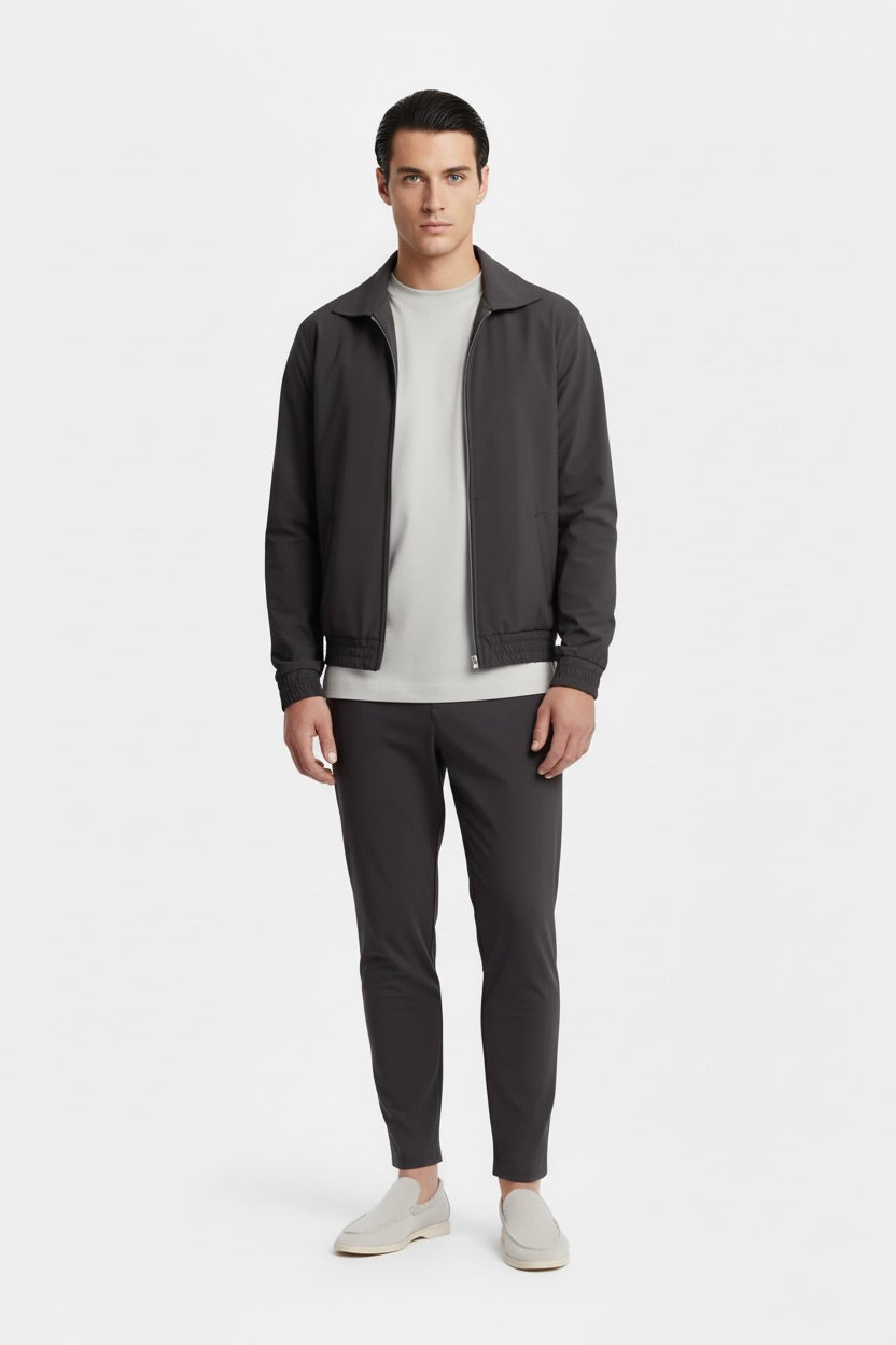 VESTE SIGNATURE À COL ZIPPÉ GRIS PROFOND Selvé Paris