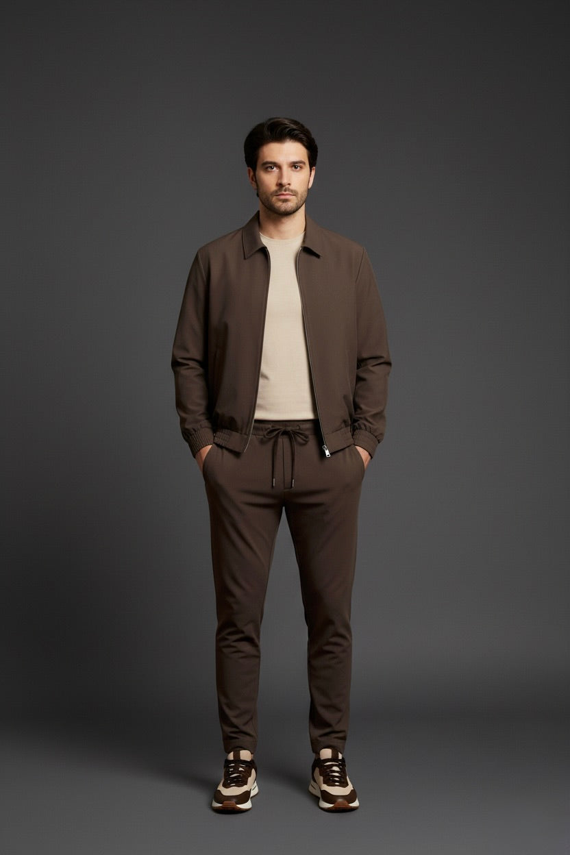 VESTE SIGNATURE À COL ZIPPÉ MARRON Selvé Paris