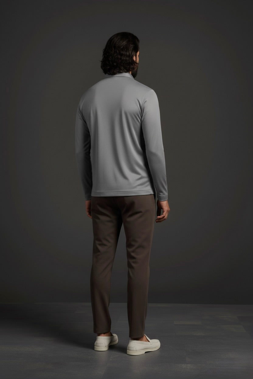 POLO ESSENTIEL MANCHES LONGUES GRIS PROFOND Selvé Paris