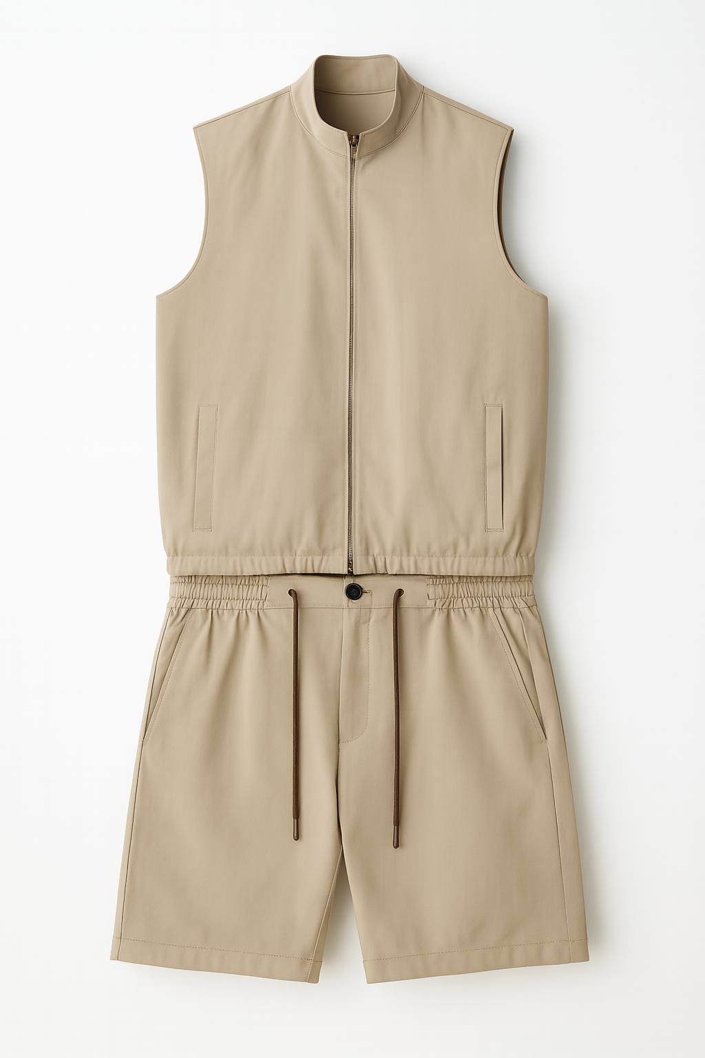 Ensemble Beige – Gilet Sans Manches & Short