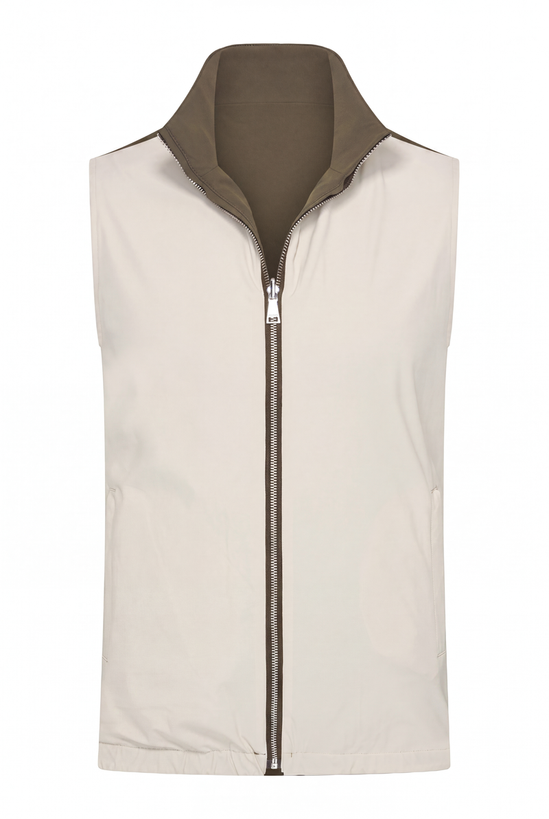VESTE SANS MANCHE RÉVERSIBLE PERLE D'OLIVE