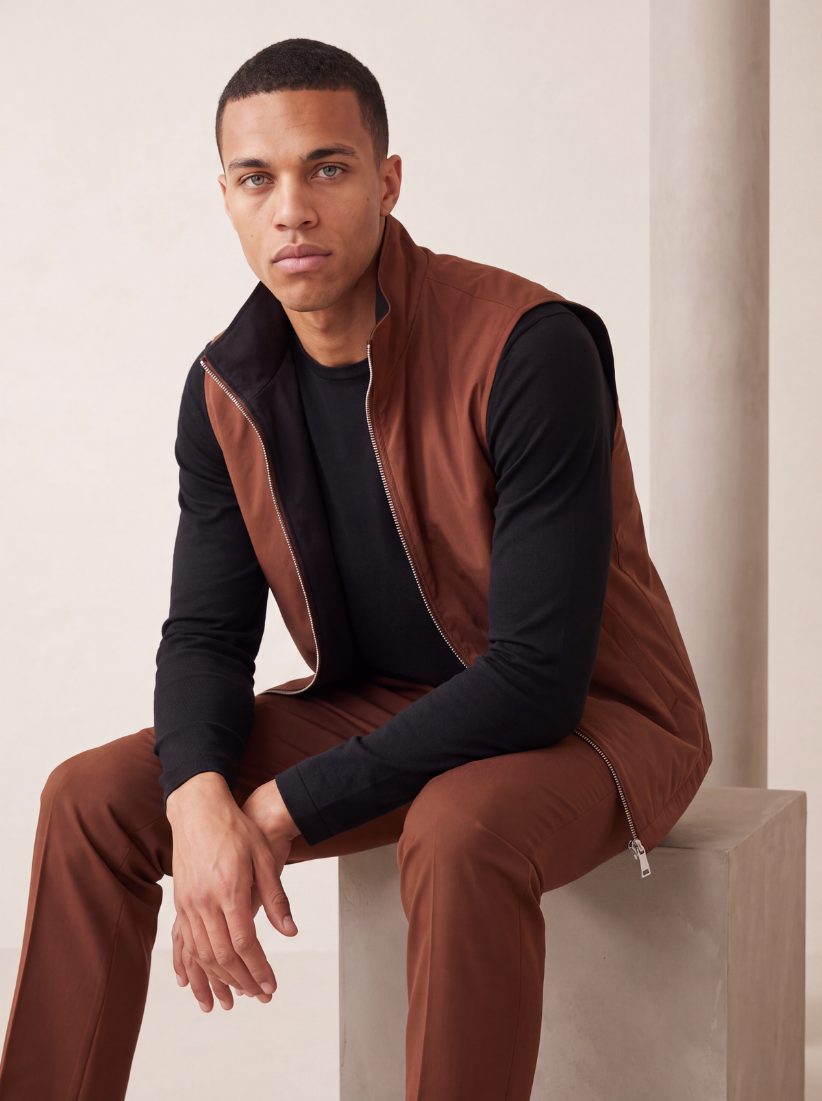 Ensemble Selvé réversible tobacco d'aniline (t-shirt manches longues) — porté