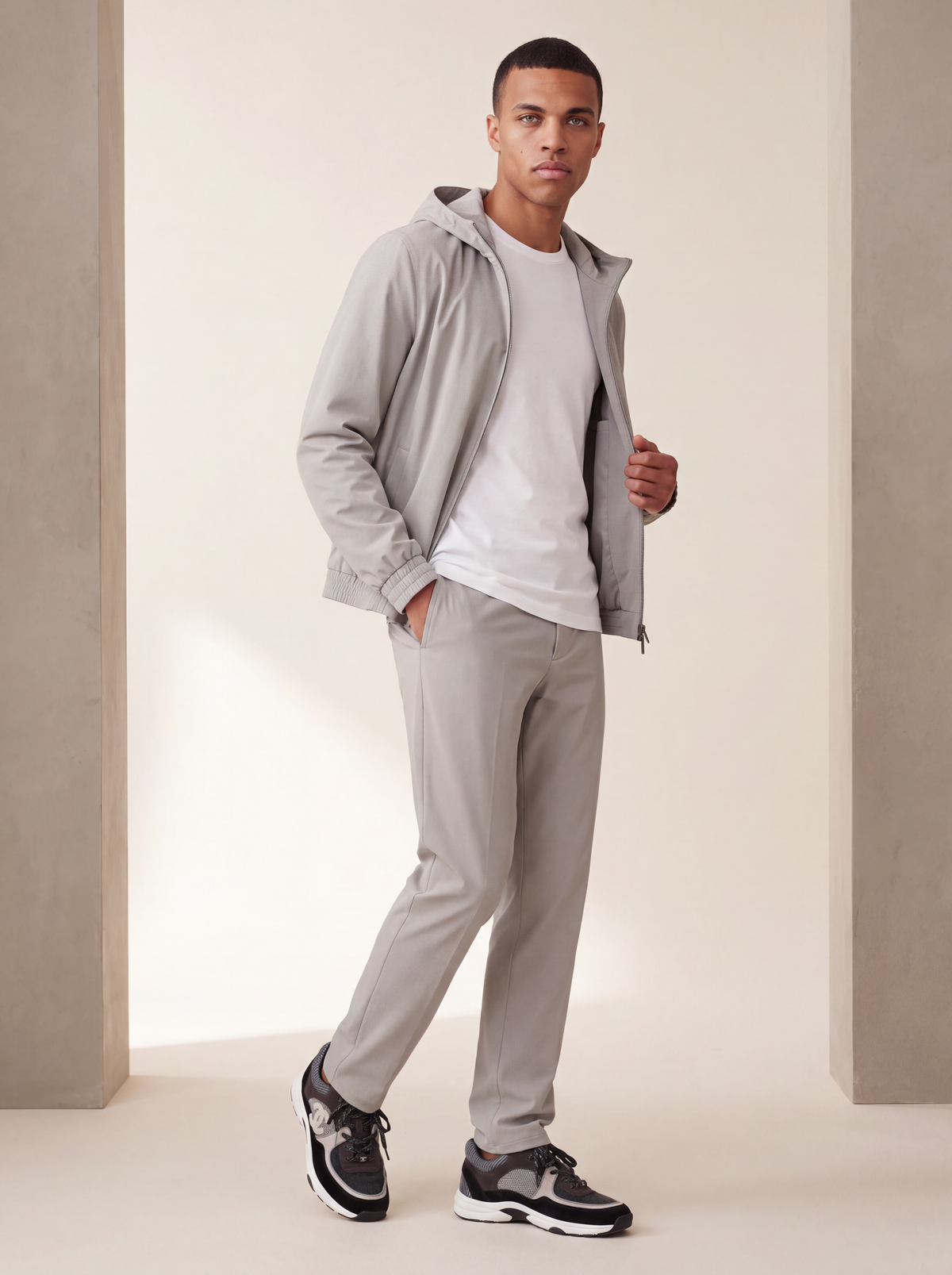Ensemble Selvé à capuche gris d'éléphant — porté