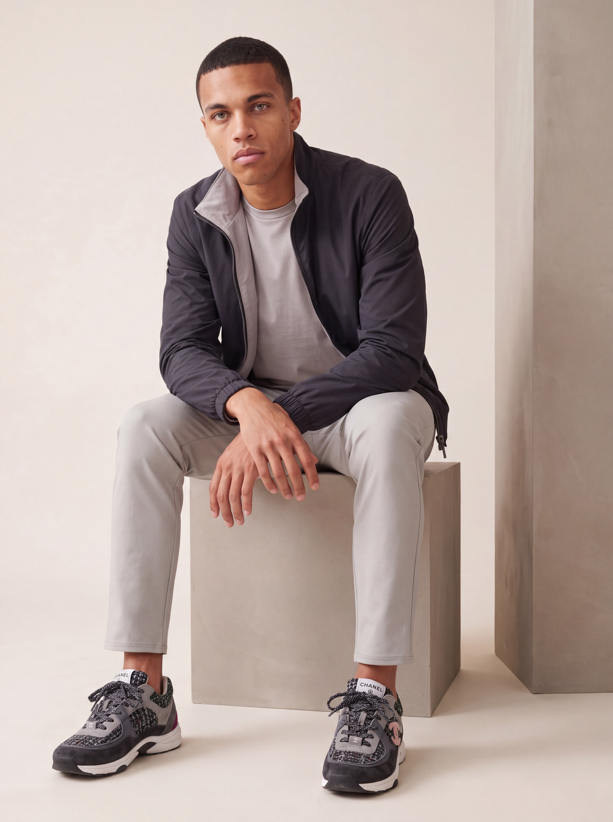 VESTE RÉVERSIBLE CAVIAR D'ÉLÉPHANT — porté