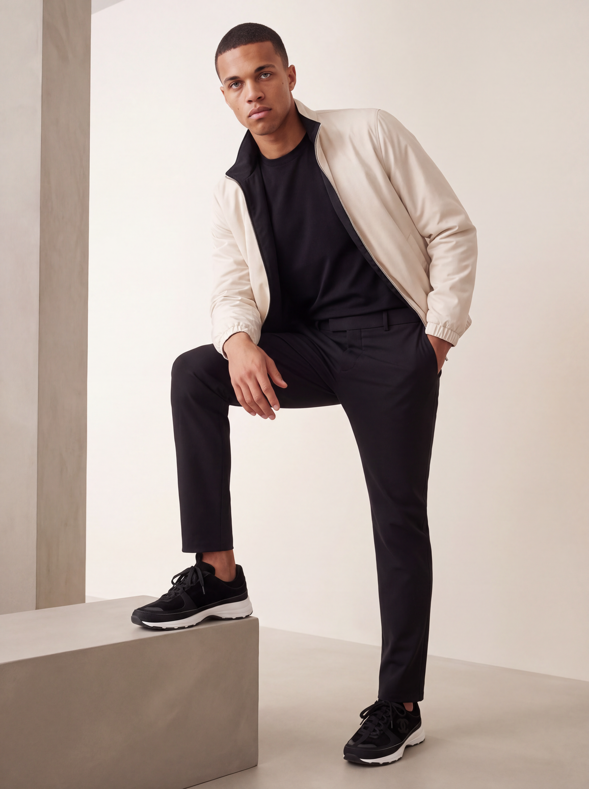 Ensemble Selvé le tarmac perle de noir — porté