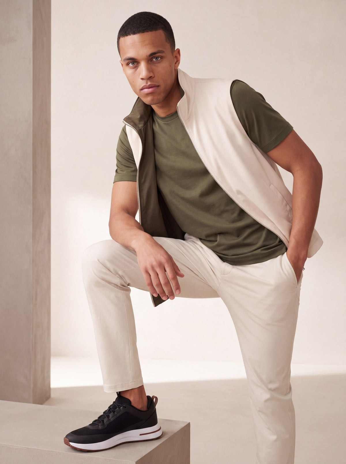 Ensemble Selvé réversible perle d'olive (t-shirt) — porté