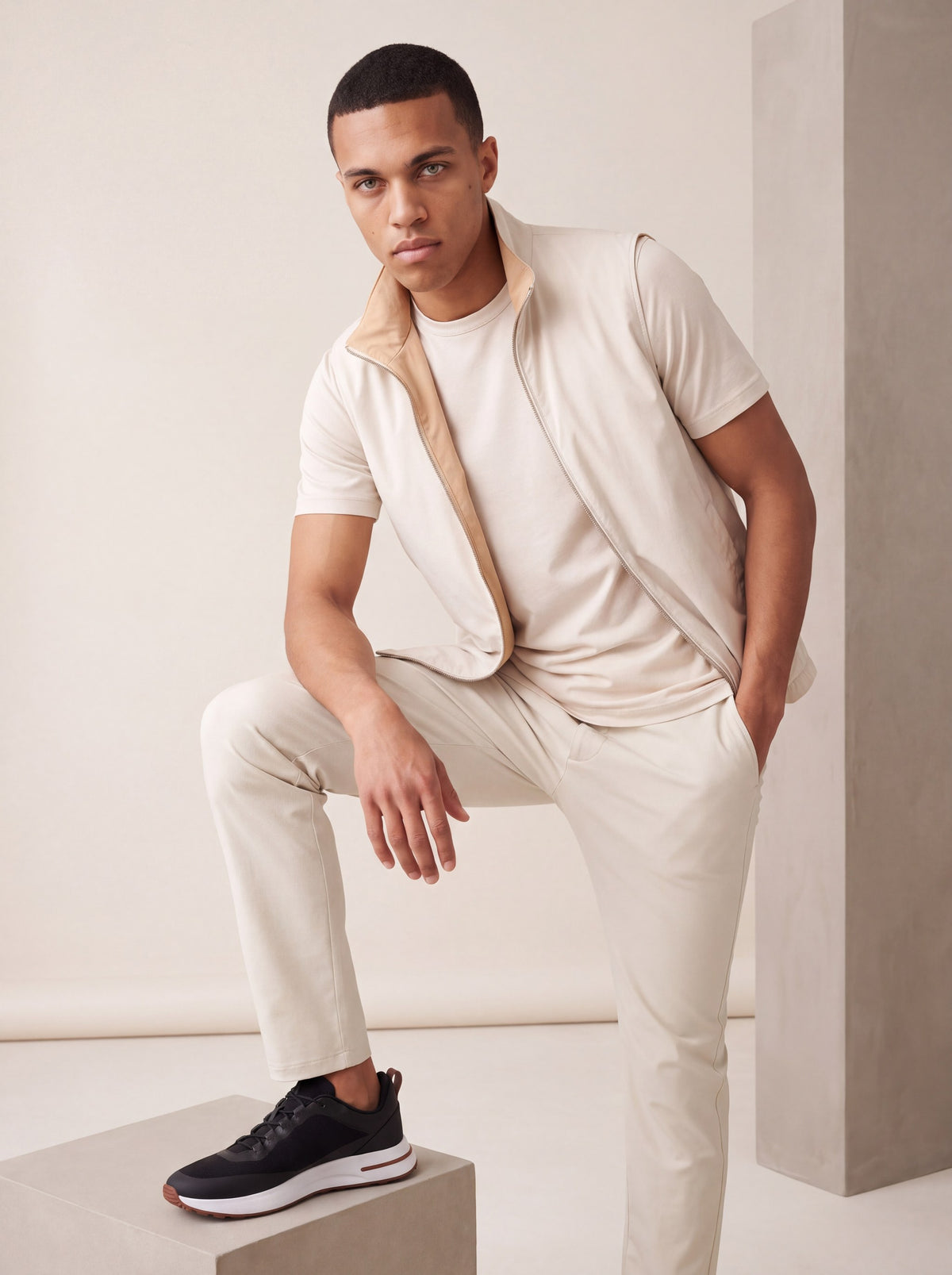 Ensemble Selvé réversible sable d'opale (t-shirt) — porté