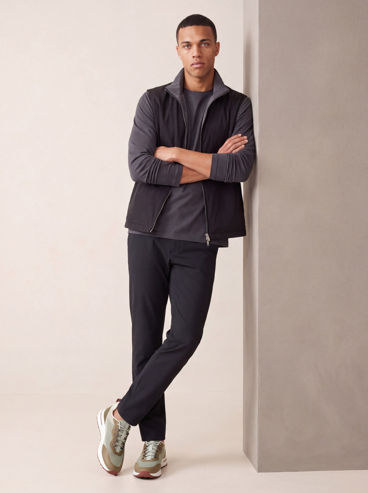 Ensemble Selvé réversible caviar d'aniline (t-shirt manches longues) — porté