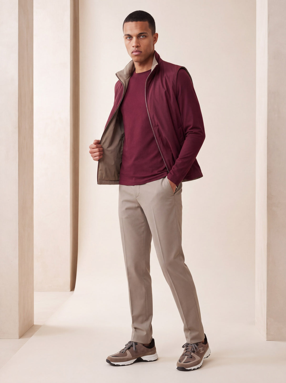 Ensemble Selvé réversible moulin du désert (t-shirt manches longues) — porté