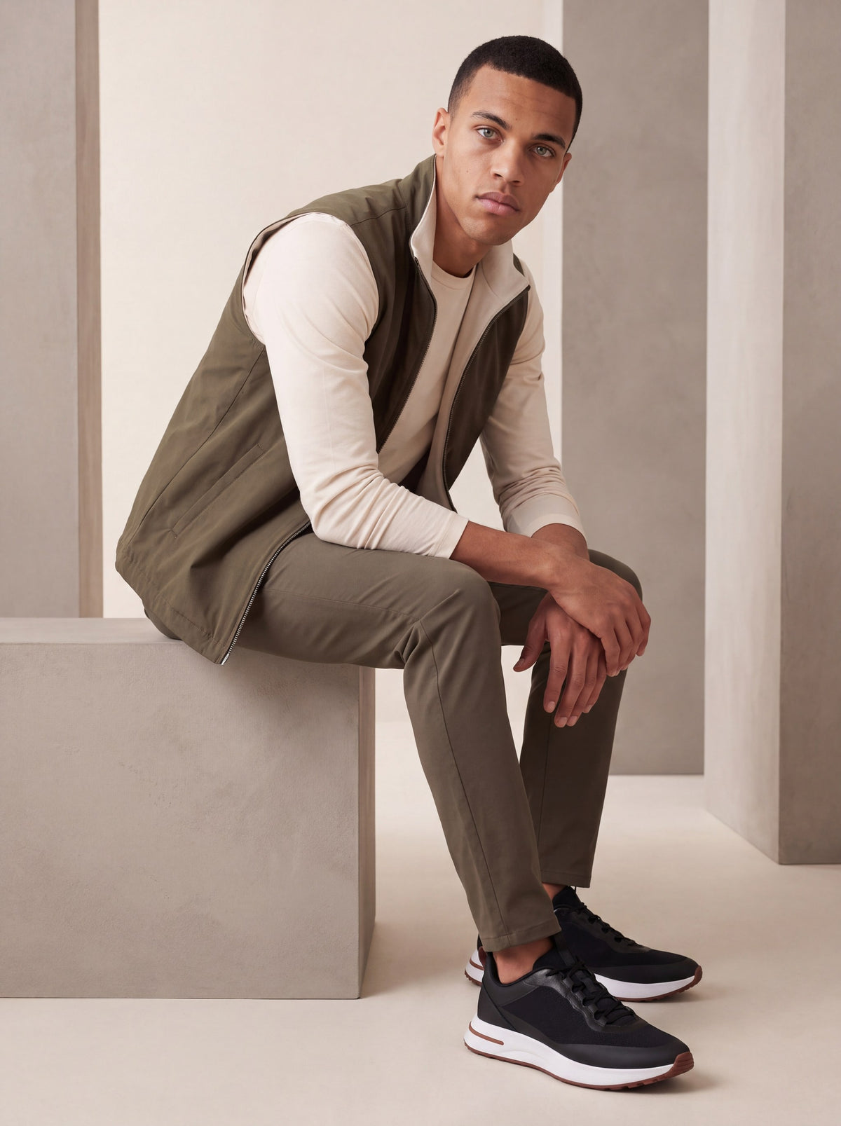 Ensemble Selvé réversible perle d'olive (t-shirt manches longues) — porté